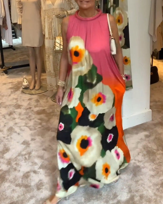 Robe longue décontractée sans manches à imprimé floral