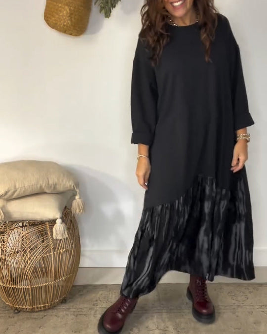 Robe Col Rond Imprimé Patchwork Irrégulier