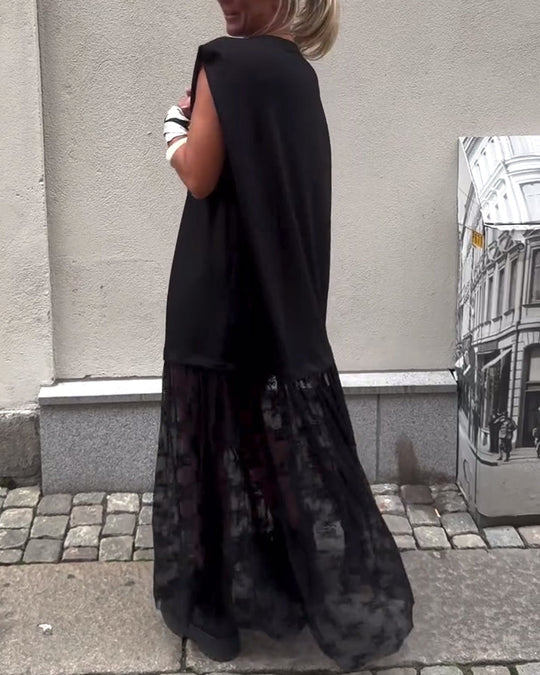 Robe sans Manches en Mesh et Patchwork