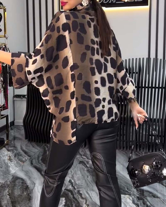 Blouse de tempérament imprimé léopard à revers