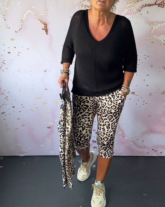 Pantalon court svelte imprimé léopard
