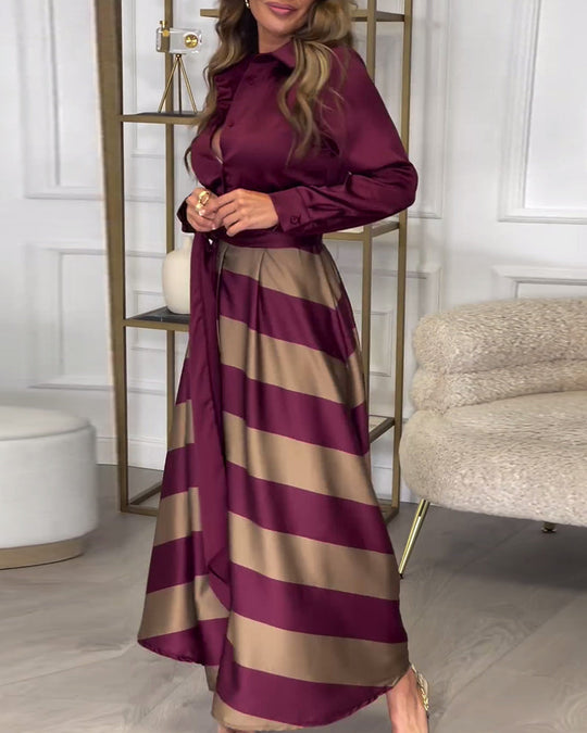 Robe élégante à rayures et à bretelles