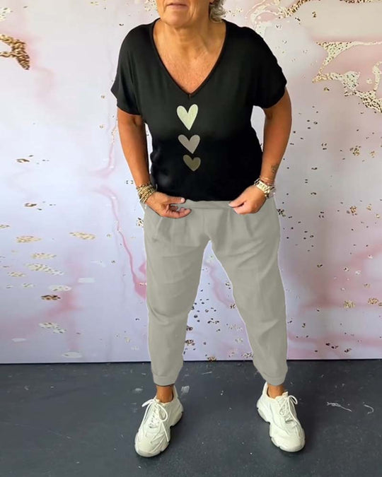 Pantalon décontracté confortable avec poche de couleur unie