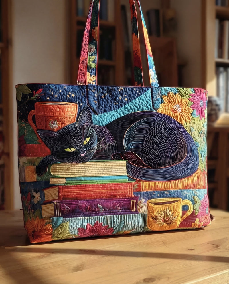Sac Artisanal “Chat Noir avec Livres et Tasses”